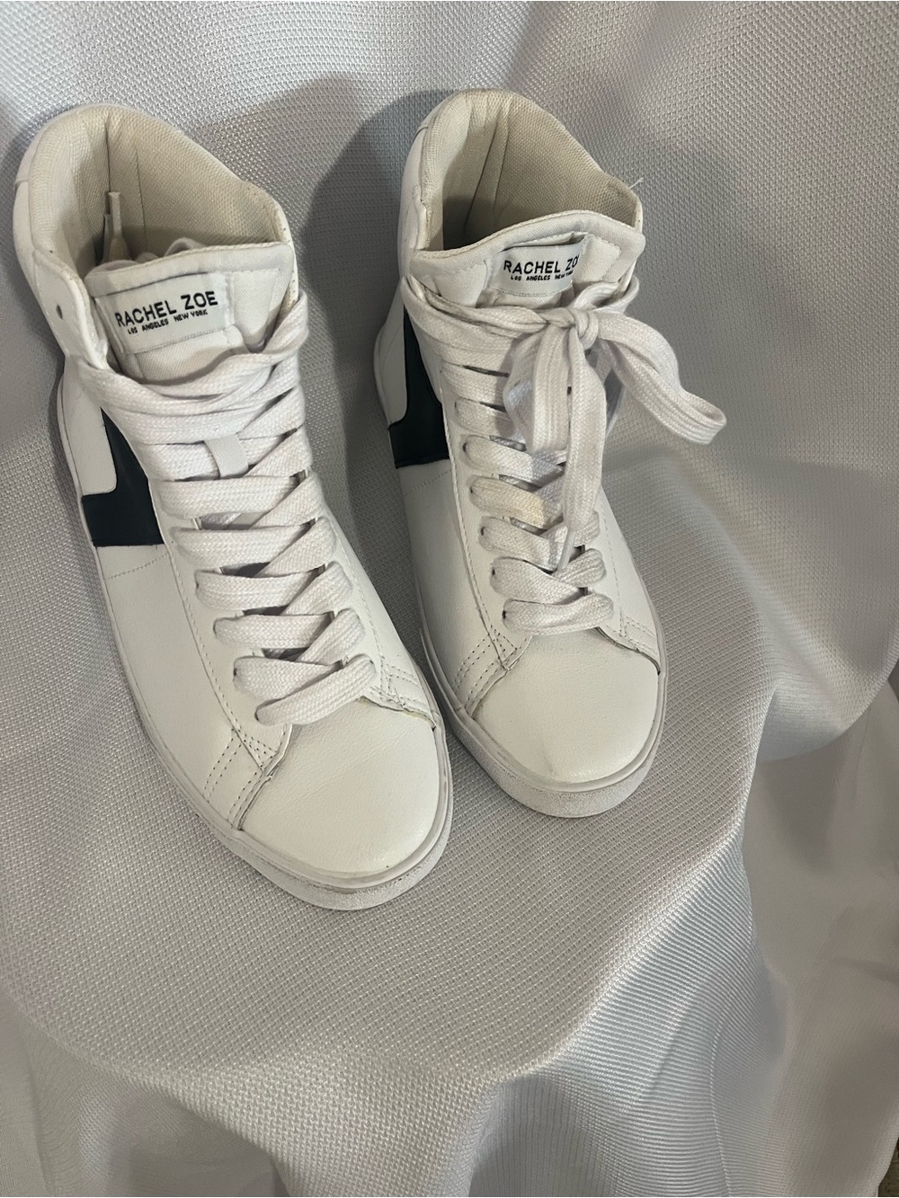 Rachel Zoe White High-Top Sneakers with Black Side Accent